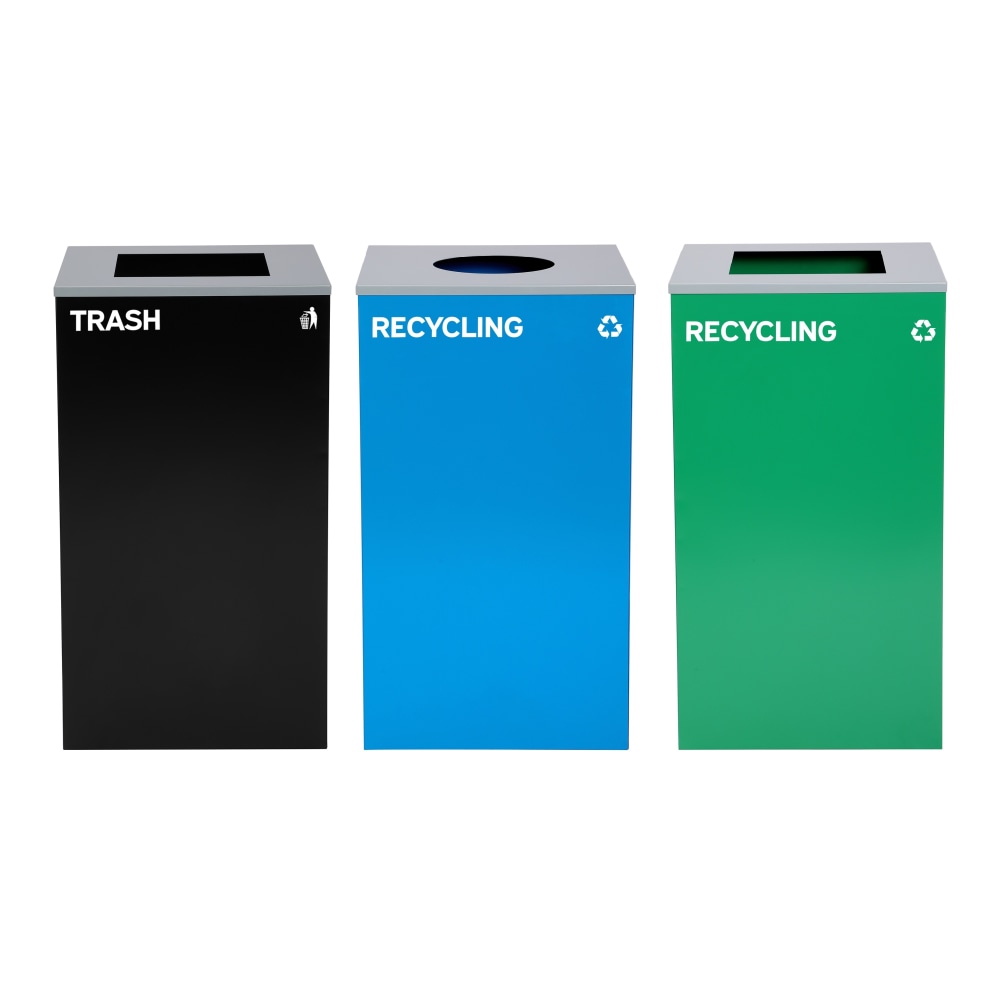 Alpine Industries Stainless-Steel Open Top Recycling And Trash Can Set, 29 Gallons Black/Blue/Green - ALP4450-BLK-KIT35 MPN:ALP4450-BLK-KIT35