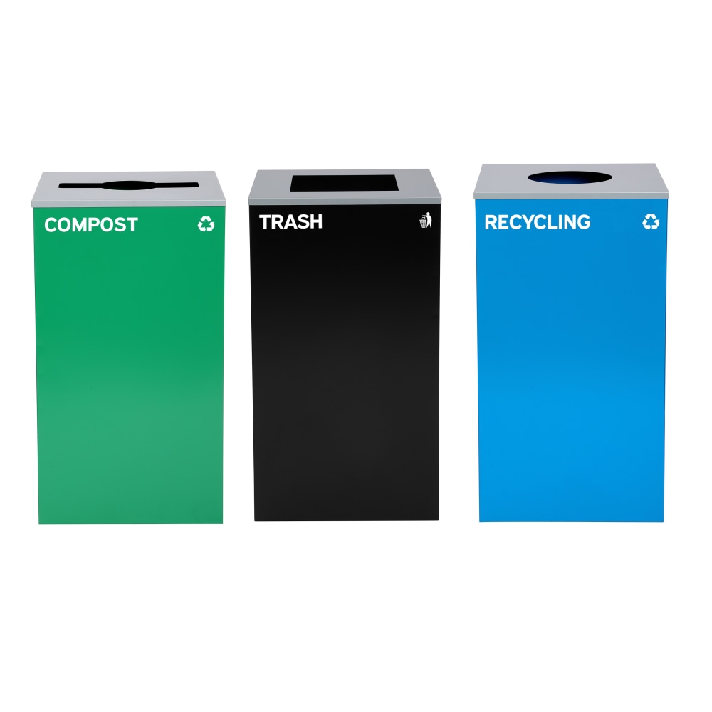 Alpine Industries Stainless-Steel Open Top Recycling, Compost And Trash Can Set, 29 Gallons Black/Blue/Green - ALP4450-BLK-KIT36 MPN:ALP4450-BLK-KIT36