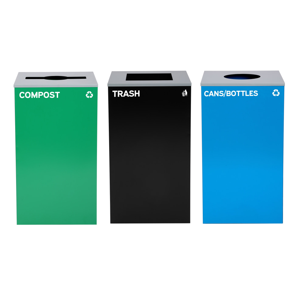 Alpine Industries Stainless-Steel Open Top Cans/Bottles Recycling, Compost And Trash Can Set, 29 Gallons, Black/Blue/Green - ALP4450-BLK-KIT38 MPN:ALP4450-BLK-KIT38