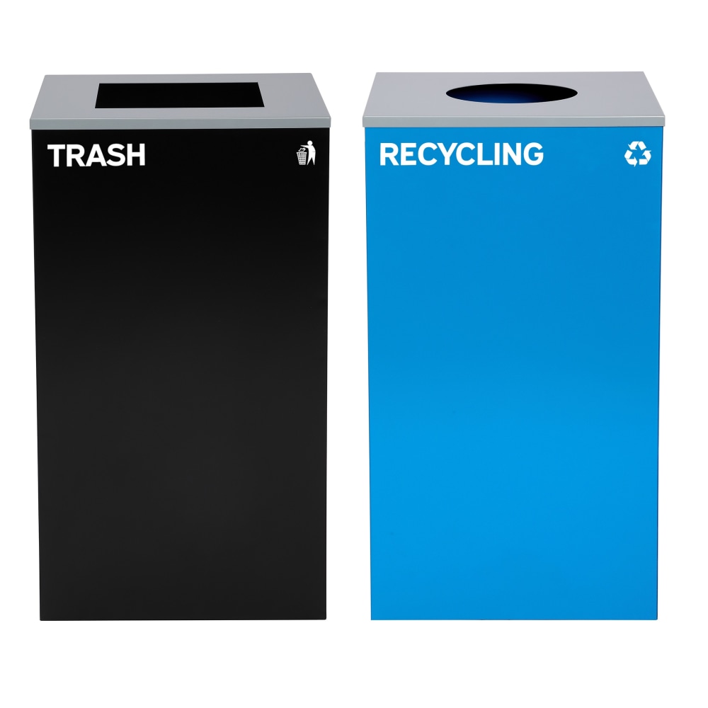 Alpine Industries Stainless-Steel Open Top Recycling And Trash Can Set, 29 Gallons Black/Blue, Set Of 2 Trash Cans - ALP4450-BLK-KIT6 MPN:ALP4450-BLK-KIT6