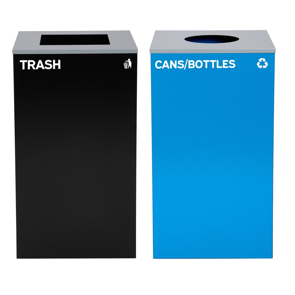 Alpine Industries Stainless-Steel Open Top Cans/Bottles Recycling And Trash Can Set, 29 Gallons, Black/Blue- ALP4450-BLK-KIT7 MPN:ALP4450-BLK-KIT7
