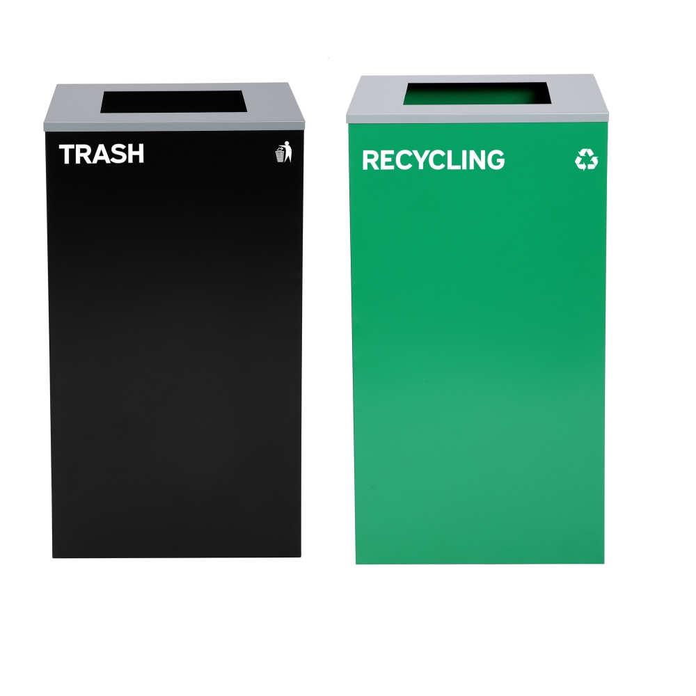 Alpine Industries Stainless-Steel Open Top Recycling And Trash Can Set, 29 Gallons Black/Green, Set Of 2 Trash Cans - ALP4450-BLK-KIT8 MPN:ALP4450-BLK-KIT8