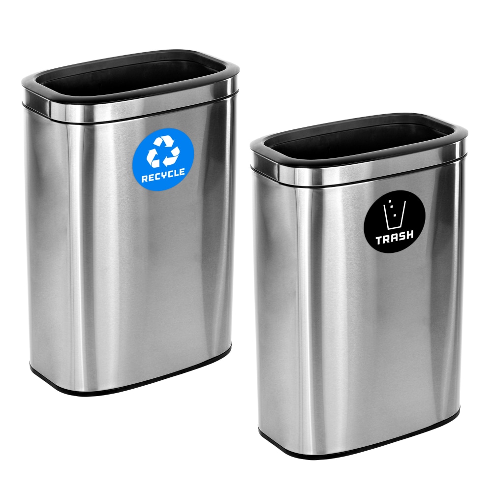 Alpine Industries Recycle Trash Stations, 10.5 Gallons, Silver, Pack Of 2 Stations MPN:ALP470-40L-R-T