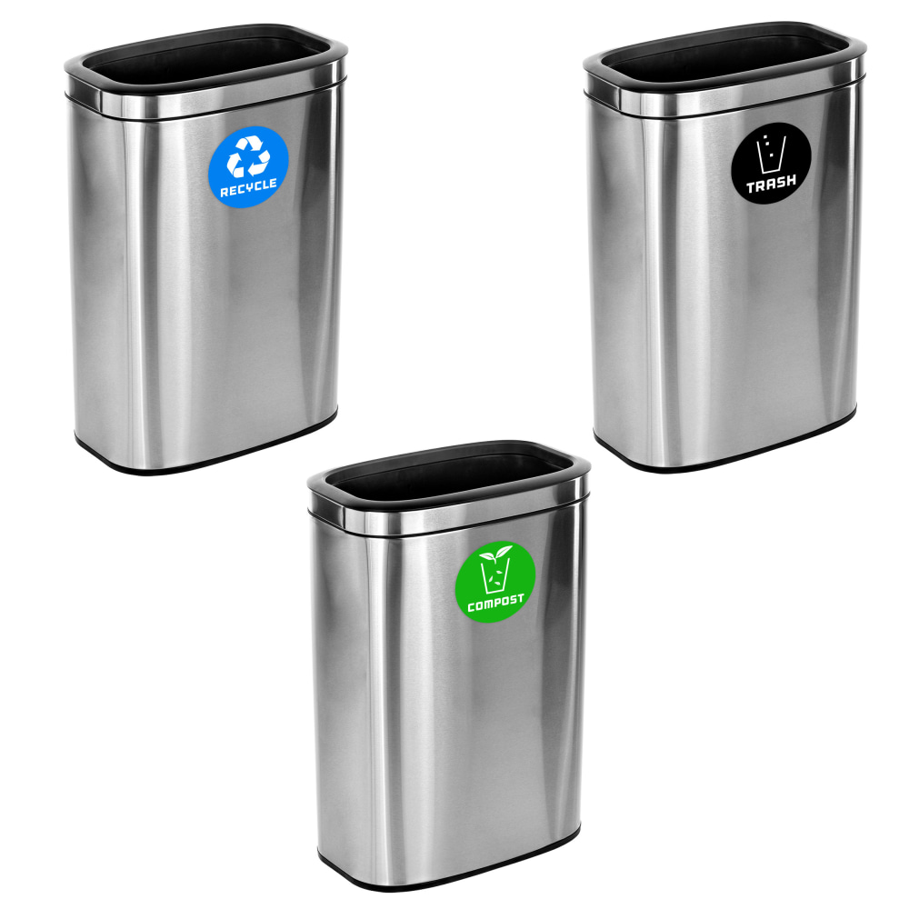 Alpine Industries Recycle Trash Compost Cans, 10.5 Gallons, Silver, Pack Of 3 Cans MPN:ALP470-40L-R-T-CO