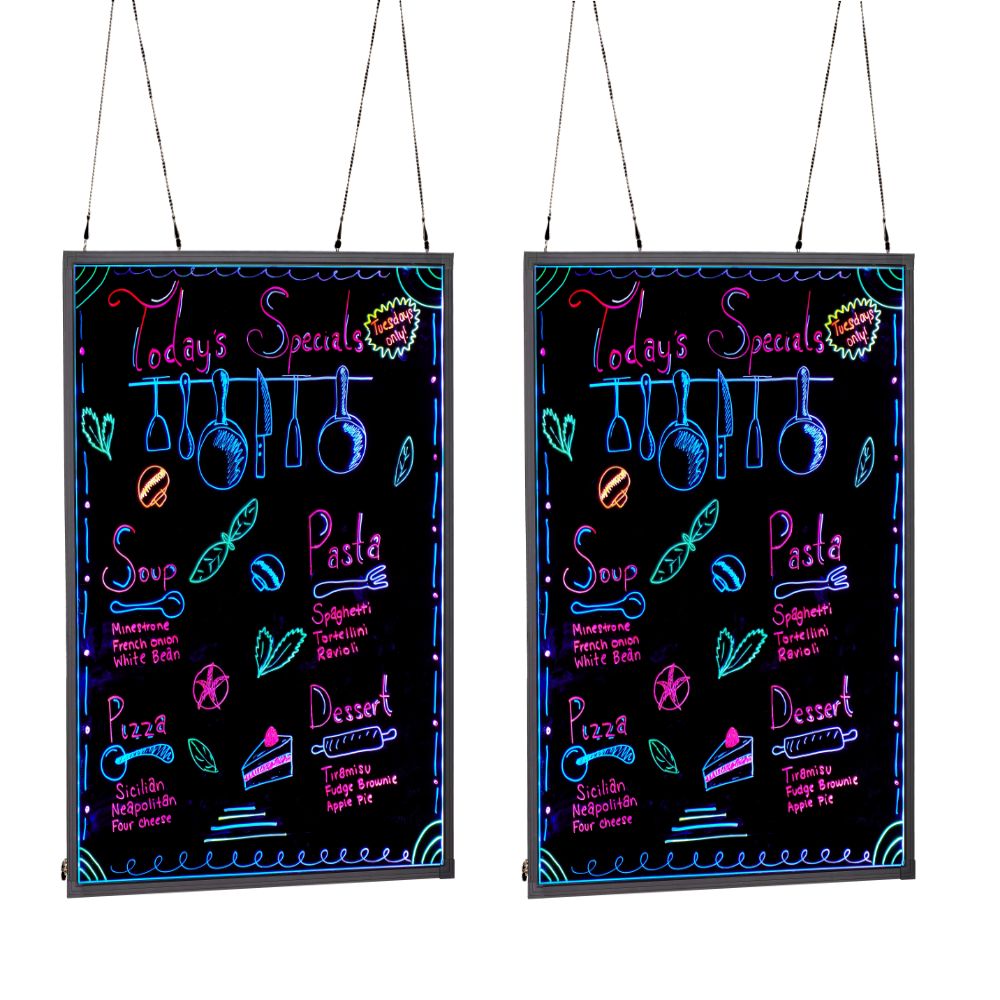 Alpine Industries LED Illuminated Hanging Message Writing Boards, 39-7/16inH x 31-1/2inW x 1/2inD, Black, Pack Of 2 Boards MPN:ALP495-05-2PK