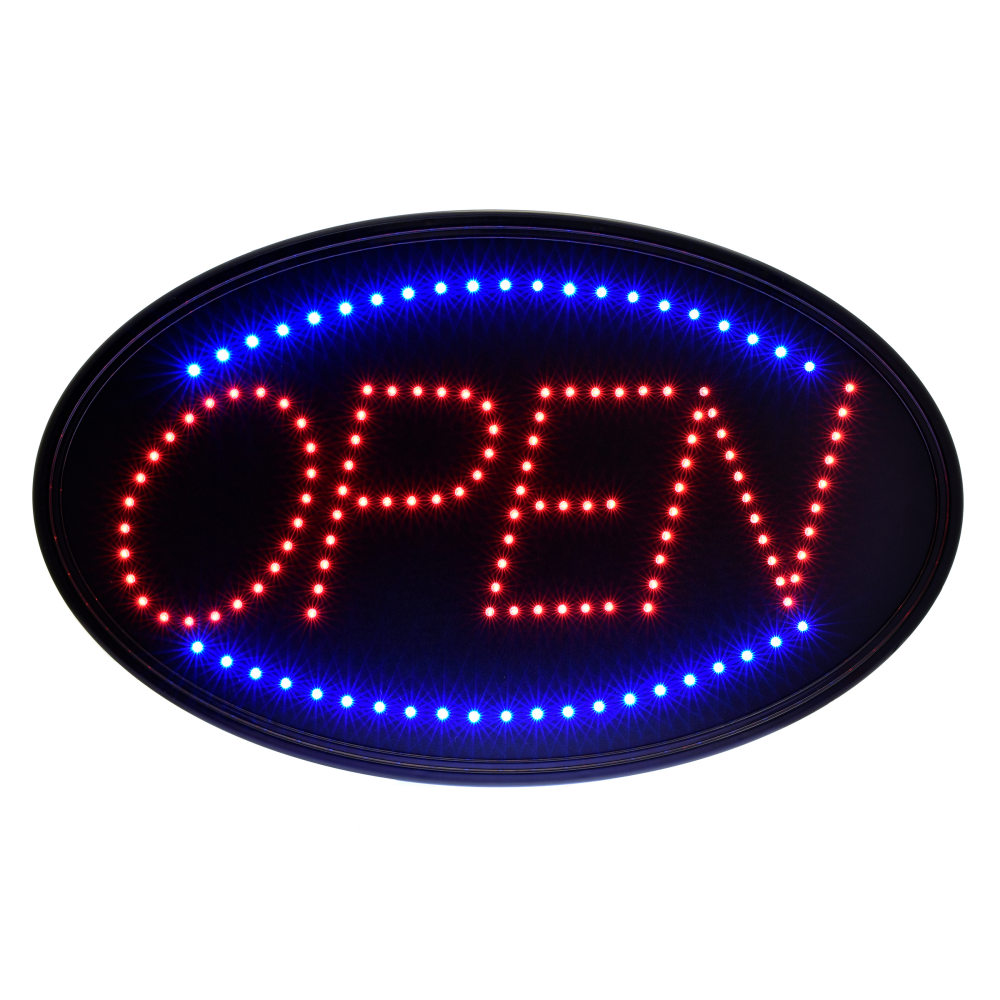Alpine Industries LED Oval Open Signs, 23in x 14in, Black, Pack Of 2 Signs MPN:ALP497-02-2PK