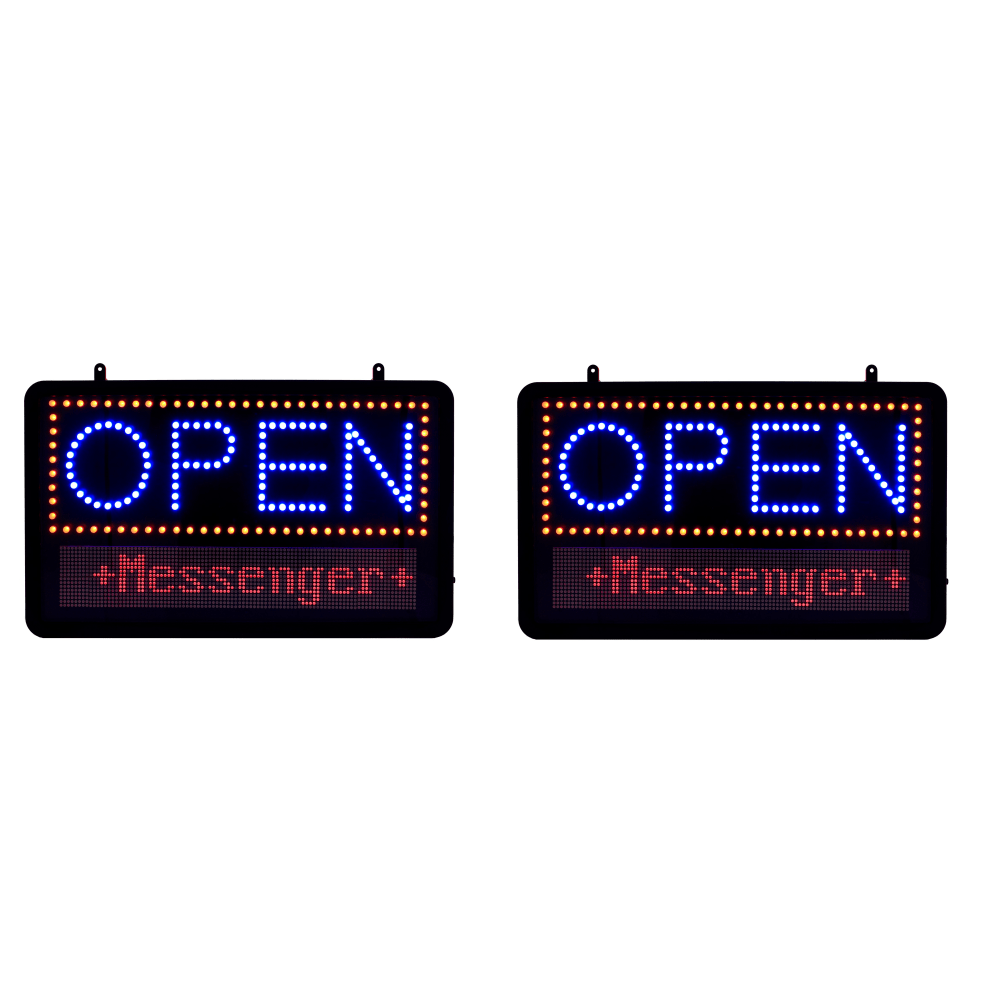 Alpine Industries LED Programmable Message Board Open Signs, 22-1/16inH x 13inW x 1-5/8inD, Black, Pack Of 2 Signs MPN:ALP497-10-2PK