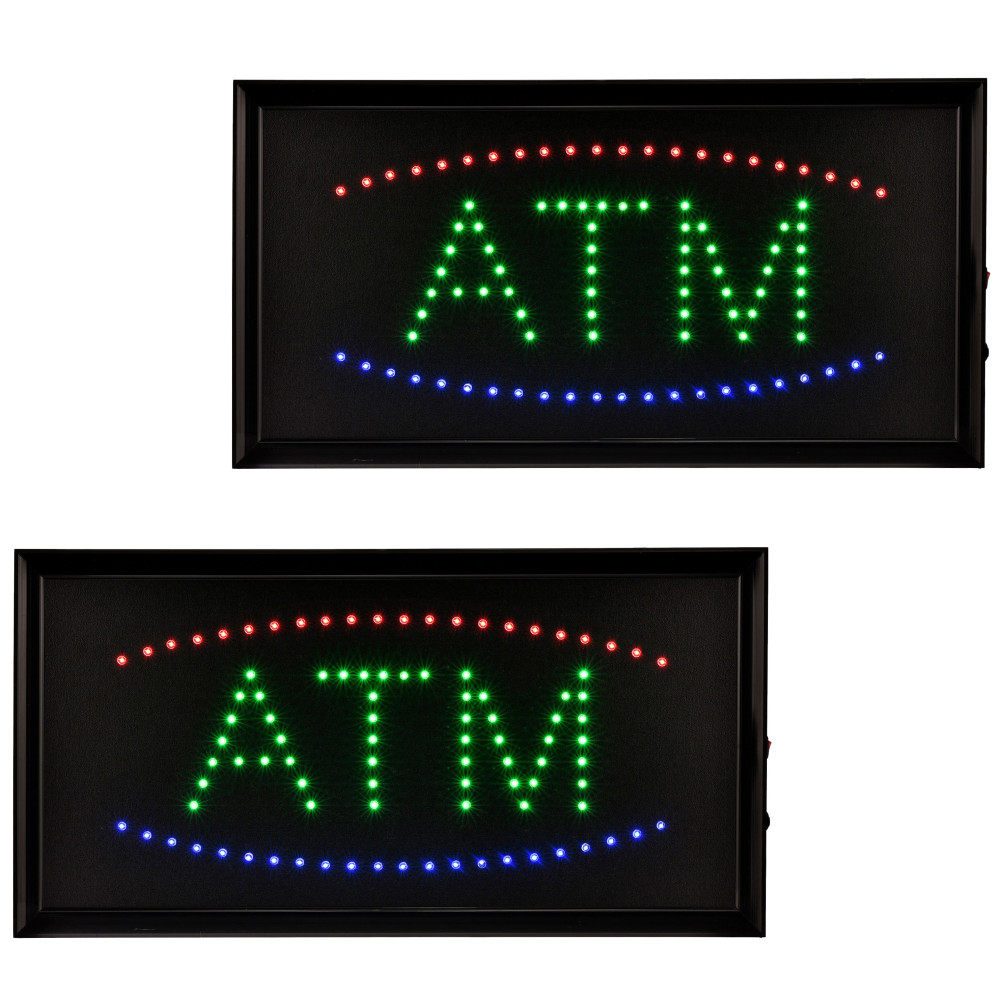 Alpine LED Rectangular Signs, 10in x 19in x 1in, ATM, 12W, Pack Of 2 Signs MPN:ALP497-12-2PK