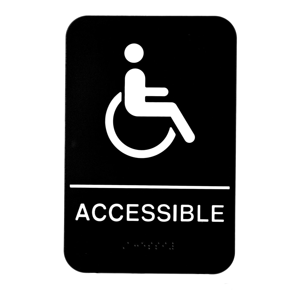 Alpine ADA Handicap Accessible Signs With Braille, 9in x 6in, Black/White, Pack Of 10 Signs MPN:ALPSGN-39-10PK