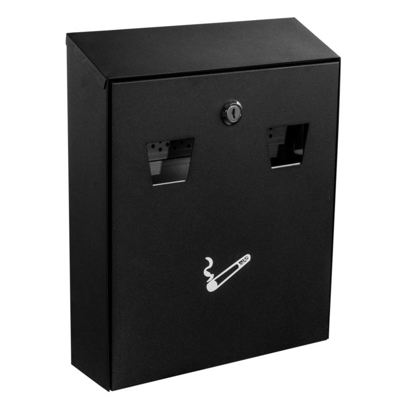 Alpine All-In-1 Rectangular Steel Wall-Mounted Cigarette Disposal Station, 13inH x 10-1/2inW x 3-1/2inD, Black MPN:ALP490-01-BLK