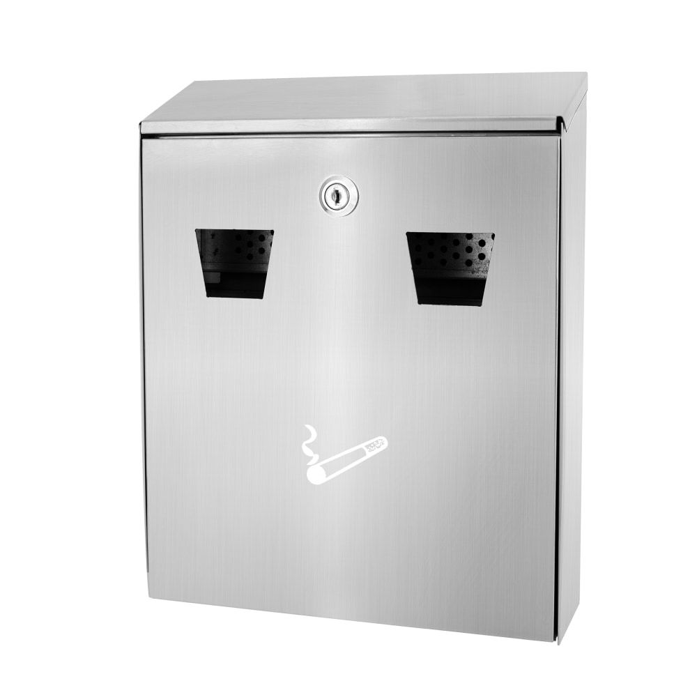 Alpine All-In-1 Rectangular Steel Wall-Mounted Cigarette Disposal Station, 13inH x 10-1/2inW x 3-1/2inD, Stainless Steel MPN:ALP490-01-SS