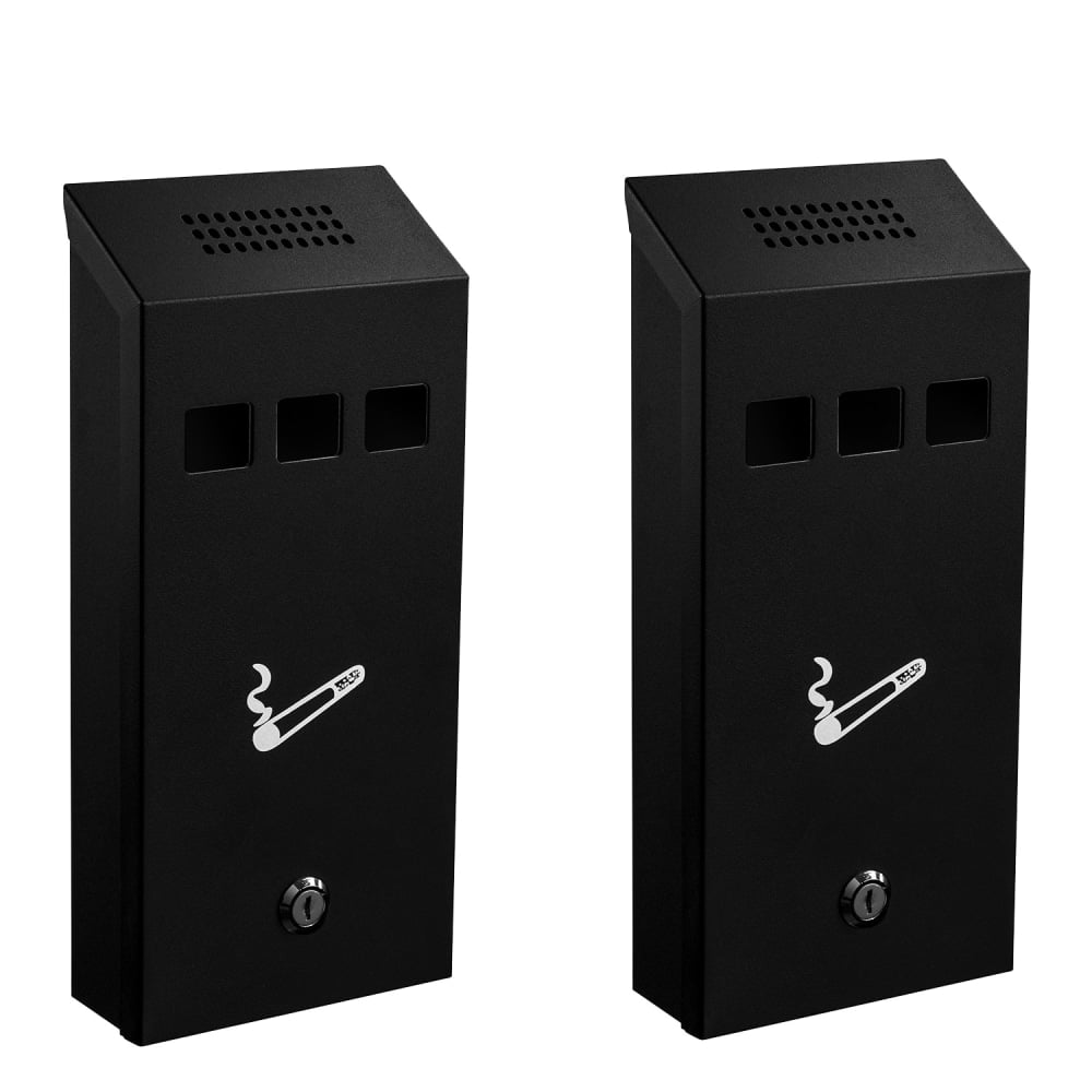 Alpine Wall-Mounted Cigarette Disposal Towers, 12-1/4inH x 5-1/2inW x 2-5/16inD, Black, Pack Of 2 Towers MPN:ALP490-03-BLK-2PK