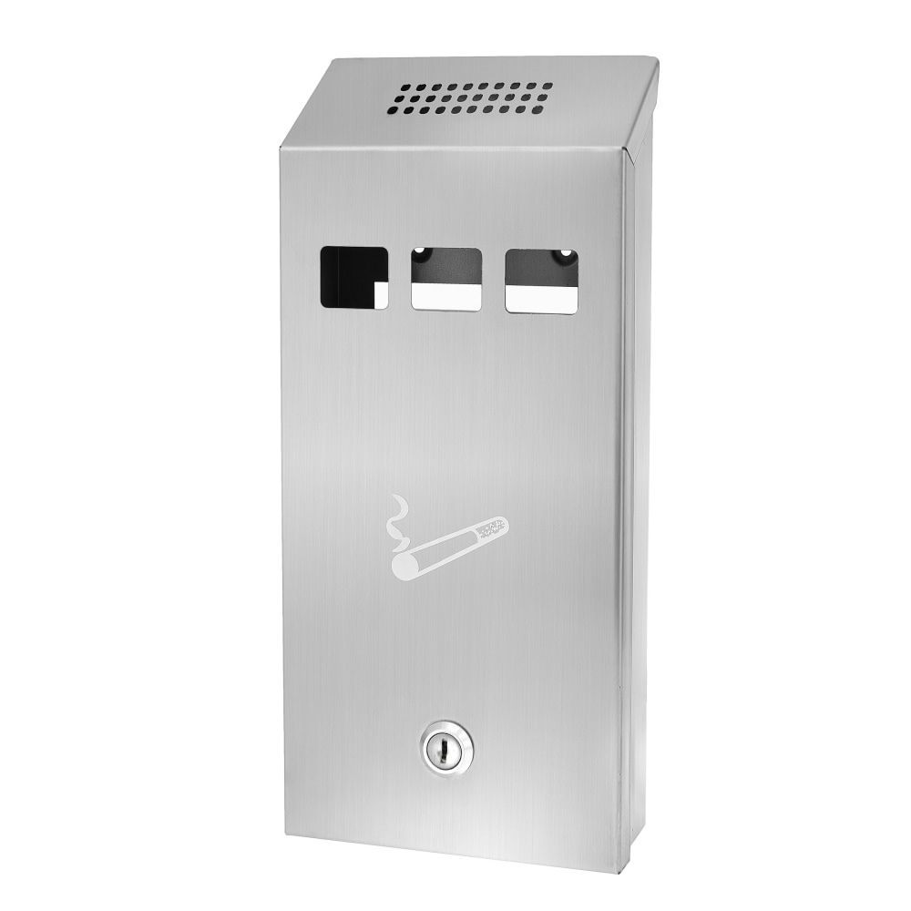 Alpine Rectangular Steel Wall-Mounted Cigarette Disposal Tower, 12-1/4inH x 5-1/2inW x 2-5/16inD, Stainless Steel MPN:ALP490-03-SS