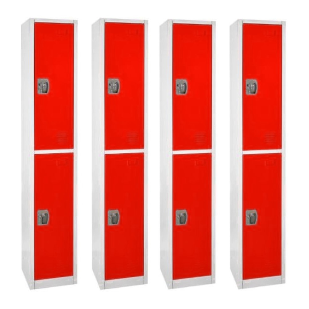 Alpine 2-Tier Steel Lockers, 72inH x 12inW x 12inD, Red, Set Of 4 Lockers MPN:ADI629-202-RED-4PK