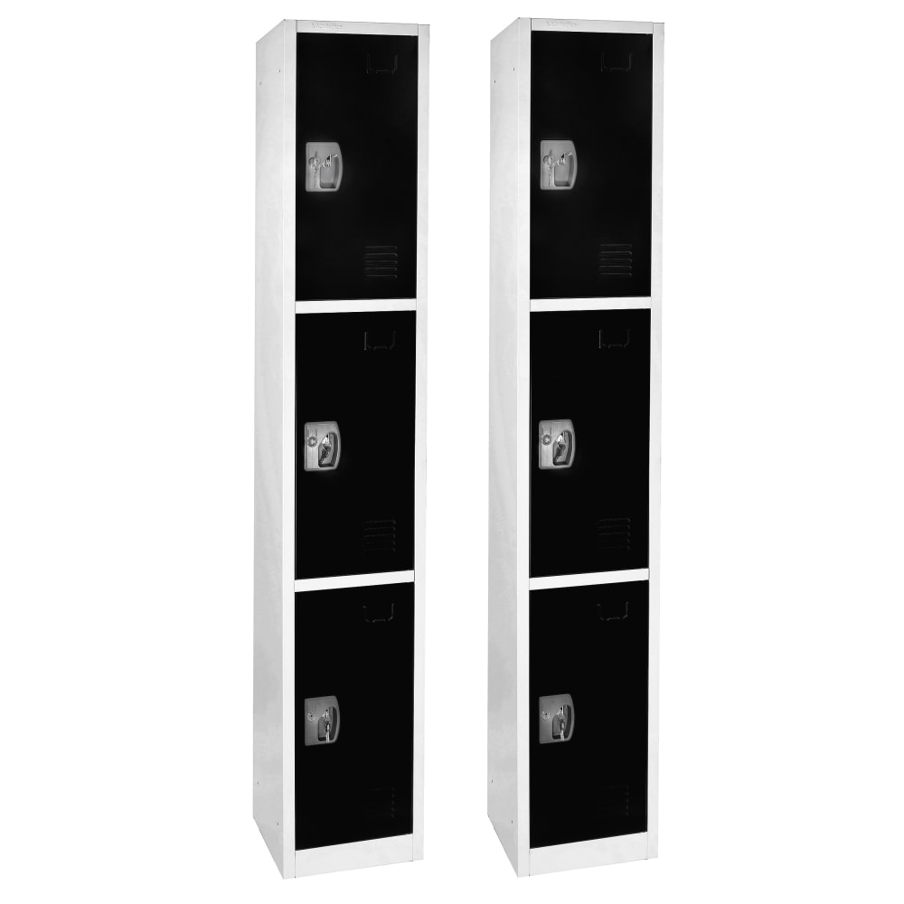 Alpine Large 3-Tier Steel Lockers, 72inH x 12inW x 12inD, Black, Pack Of 2 Lockers MPN:ADI629-203-BLK-2PK