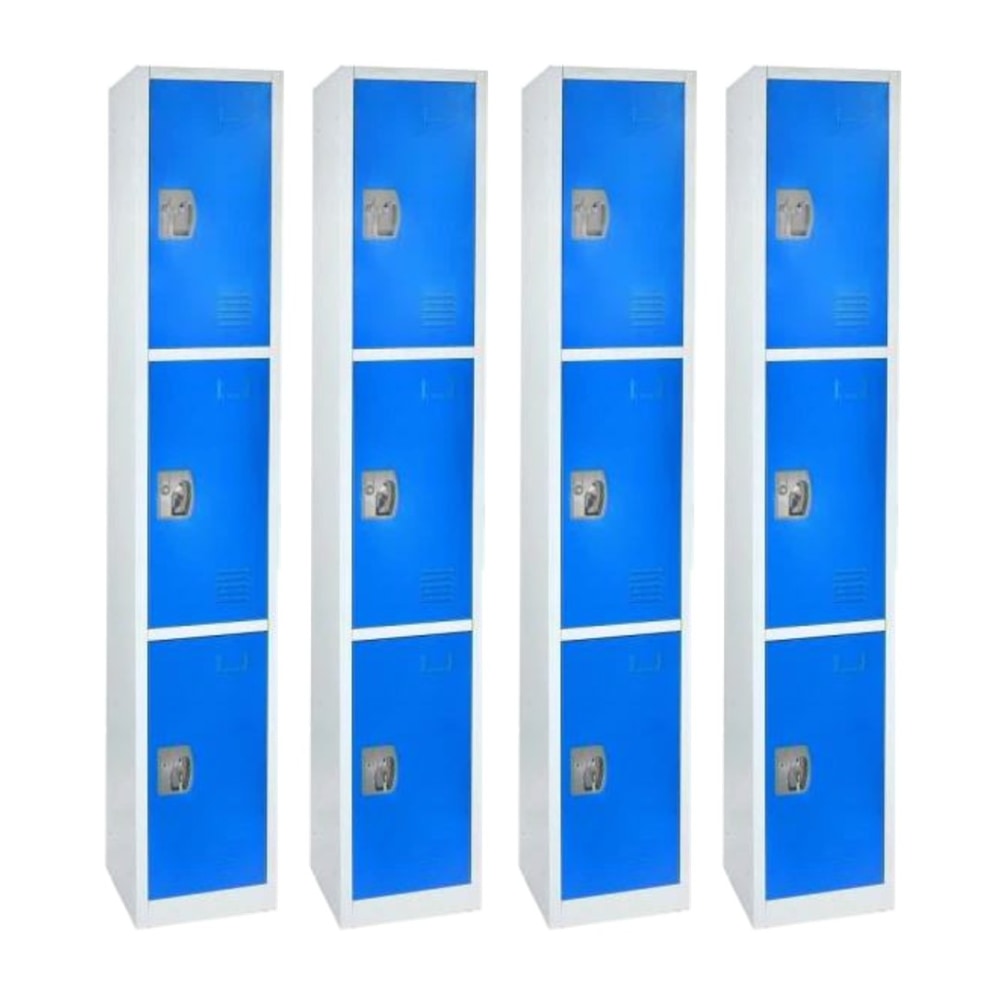 Alpine Large 3-Tier Steel Lockers, 72inH x 12inW x 12inD, Blue, Pack Of 4 Lockers MPN:ADI629-203-BLU-4PK