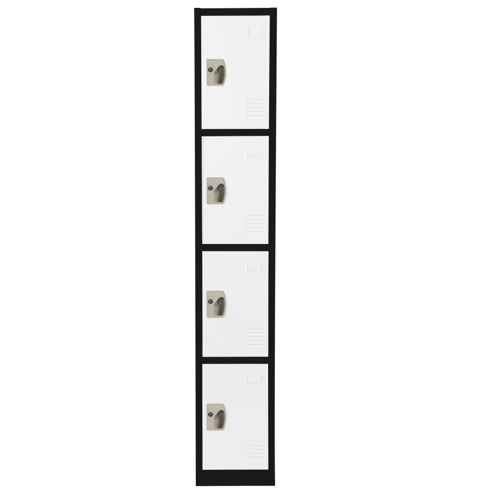 Alpine AdirOffice 4-Tier Steel Locker, 72inH x 12inW x 12inD, Black/White MPN:ADI629-204-B-W