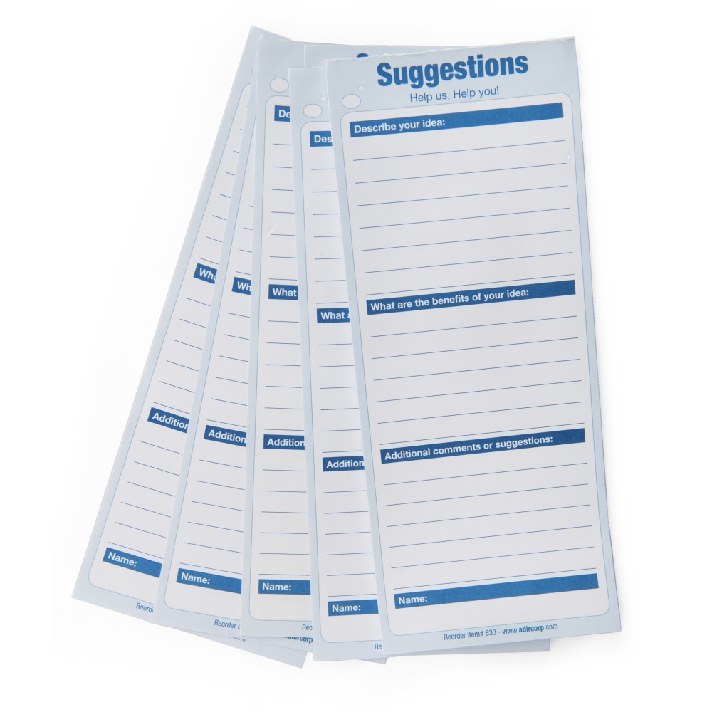 Alpine AdirOffice Comment Suggestion Cards, 8-1/2inH x 4inW x 1/8inD, White, Pack Of 50 Cards MPN:ADI633-50