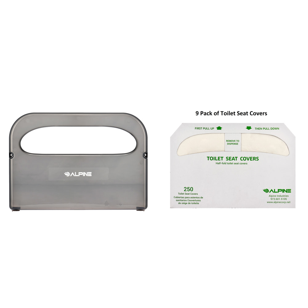Alpine Industries Half-Fold Toilet Seat Cover Dispenser With Flushable Toilet Seat Covers, Black MPN:ALP453-PKG
