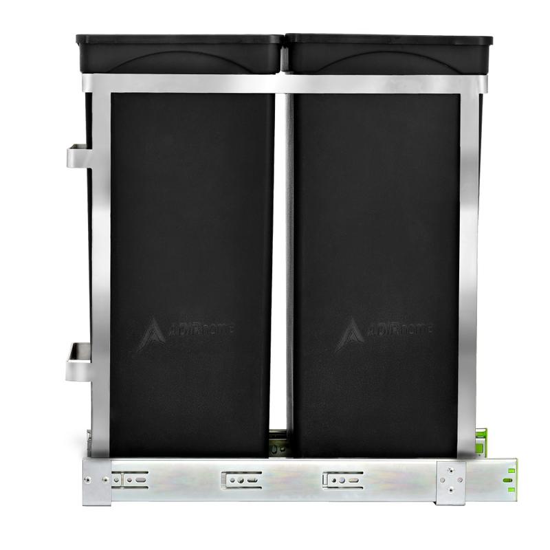Alpine Industries Steel In-Cabinet Double Pull-Out Trash Can, 9.5 Gallon, Black MPN:315-02-SS