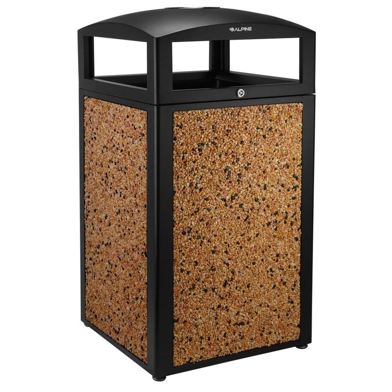 Alpine All-Weather 40-Gallon Outdoor Commercial Trash Can, With Ashtray Lid, Stone MPN:472-40-STO