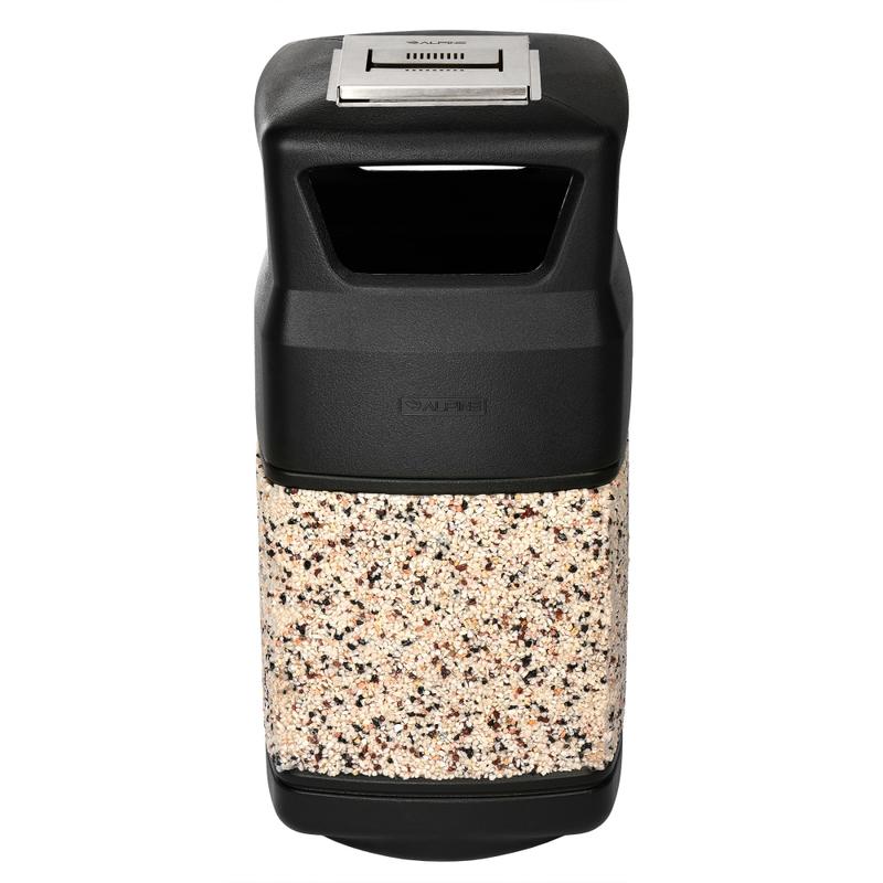 Alpine 16-Gallon Outdoor Commercial Trash Can, Dome Ashtray Lid, Black/Decorative MPN:474-16-STO-AU