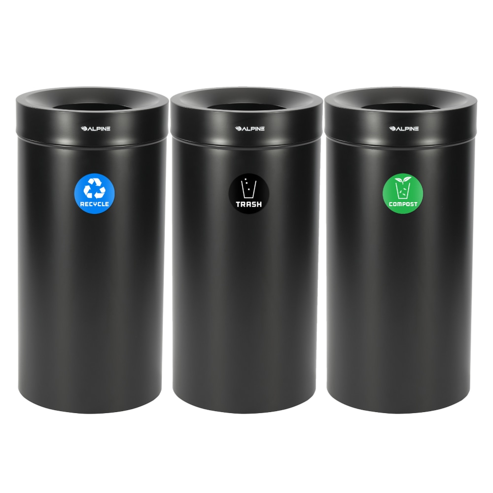 Alpine Stainless Steel 3-in-1 Compost Bin/Recycling Can/Trash Receptacle, 81 Gallon, Black MPN:475-27-BLK-R-T-CO