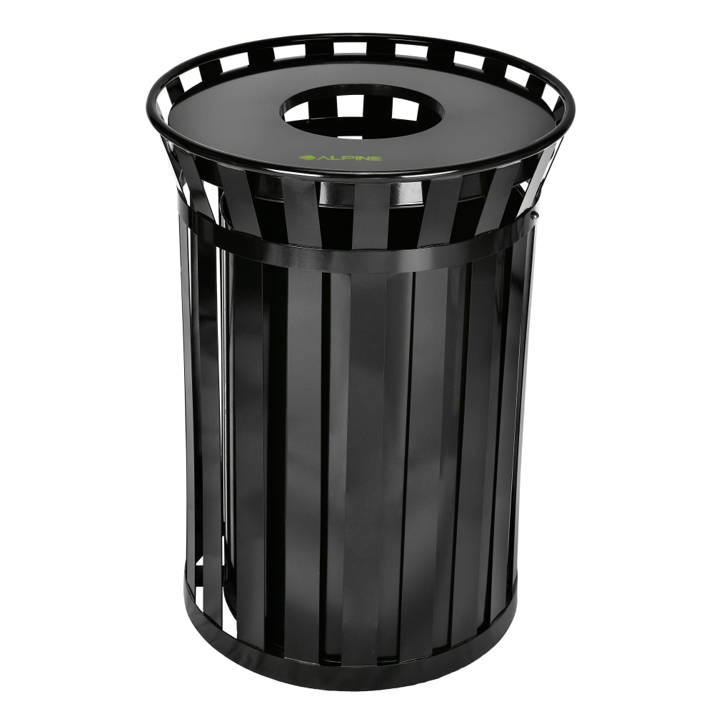 Alpine Industries 38 Gallon Metal-Slatted Outdoor Commercial Trash Can, 36ft