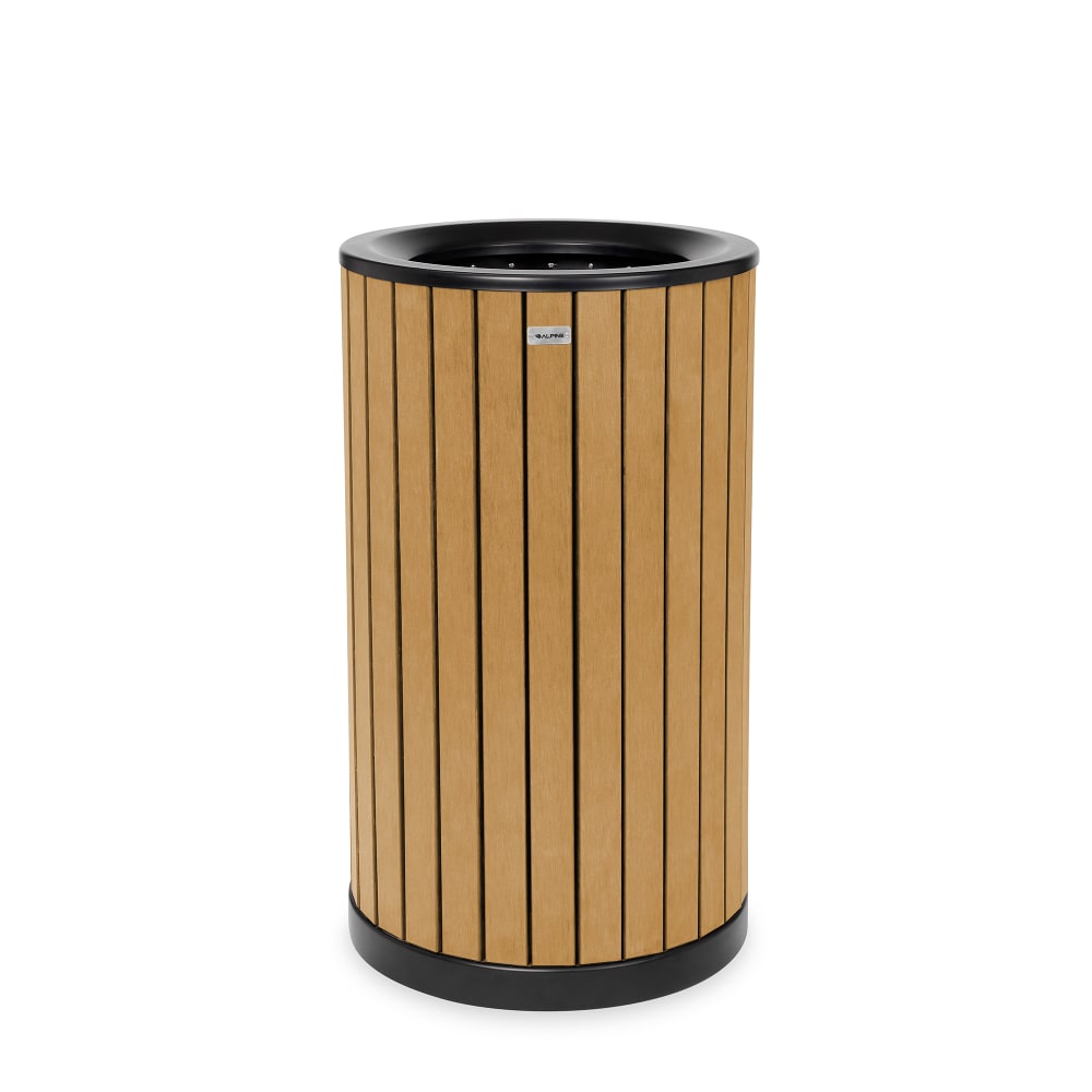 Alpine Slatted Recycled Plastic Panel Round Outdoor Trash Can, 32 Gallon, 33-7/8inH x 20inW x 20D, Cedar MPN:ALP4400-01-CD