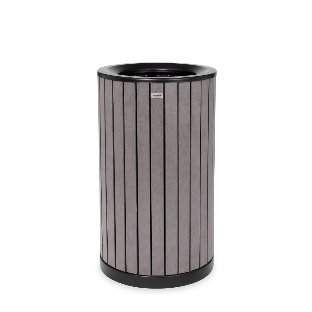 Alpine Slatted Recycled Plastic Panel Round Outdoor Trash Can, 32 Gallon, 33-7/8inH x 20inW x 20D, Gray MPN:ALP4400-01-GRY