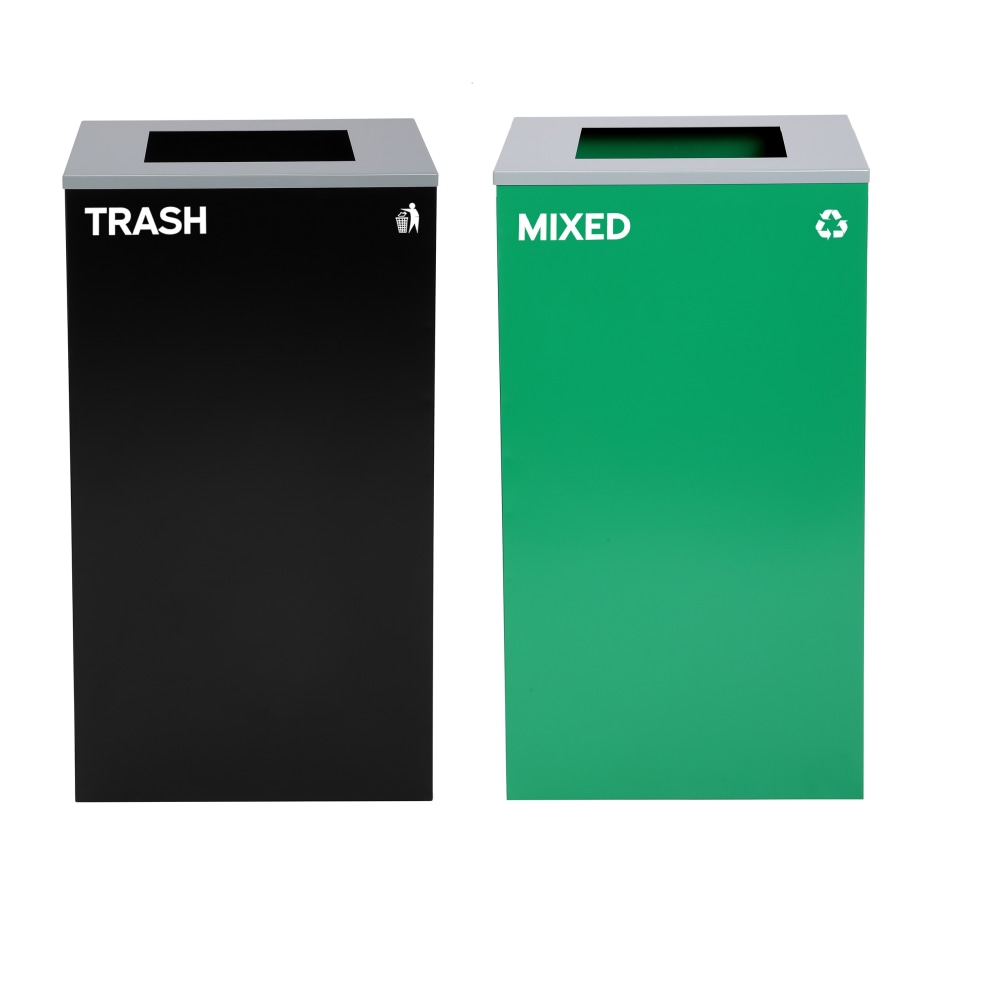Alpine Industries Stainless-Steel Open Top Mixed Trash Can Set, 30inH x 16-15/16inW x 16-15/16inD, Black/Green - ALP4450BLKKIT10 MPN:ALP4450-BLK-KIT10
