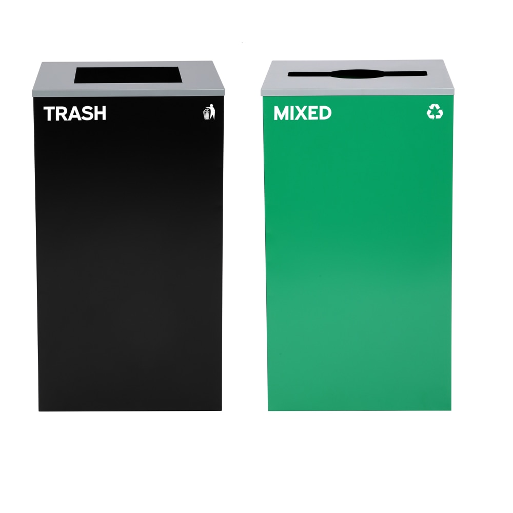 Alpine Industries Stainless-Steel Open Top Mixed Trash Can Set, 30inH x 16-15/16inW x 16-15/16inD, Black/Green - ALP4450BLKKIT11 MPN:ALP4450-BLK-KIT11