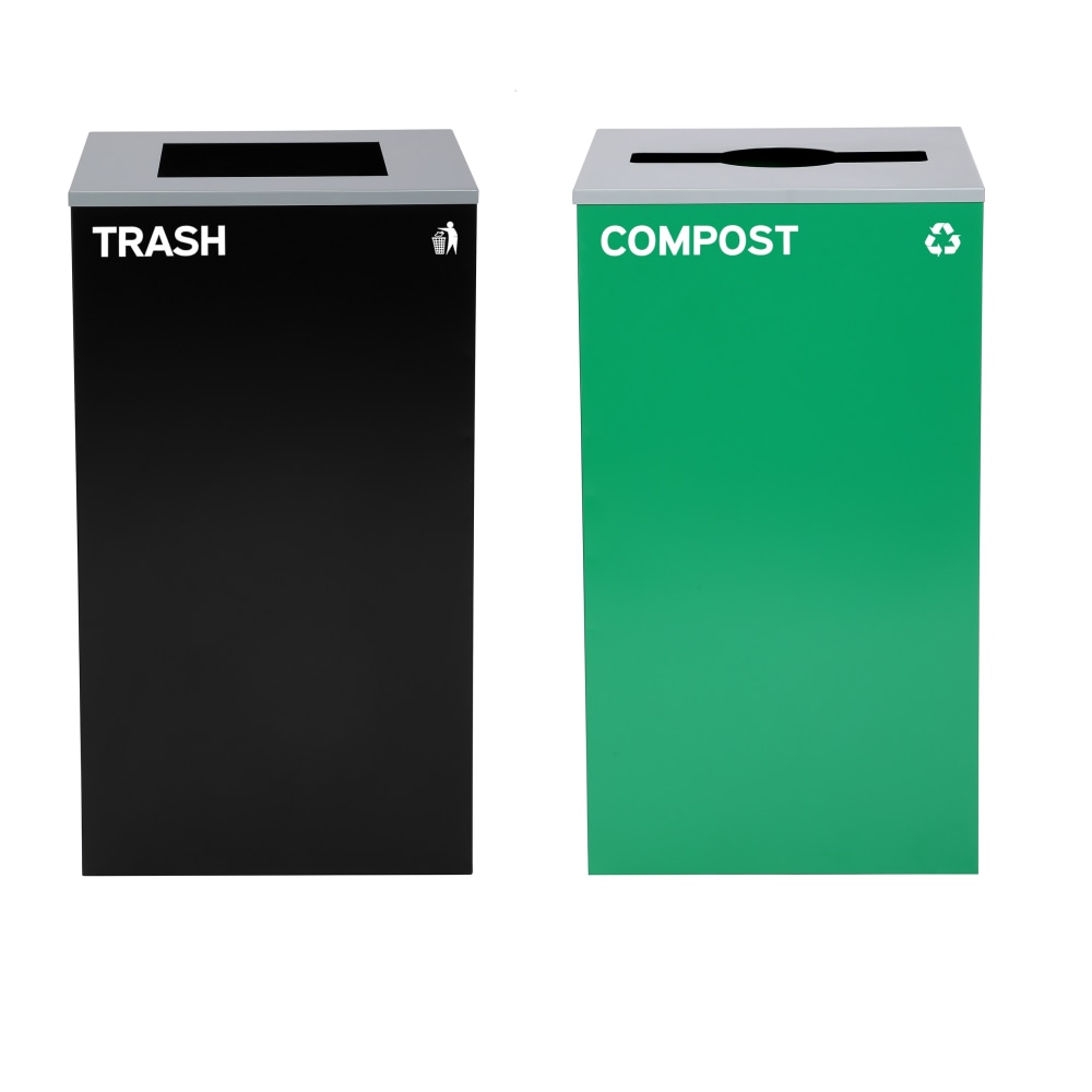 Alpine Industries Stainless-Steel Open Top Compost And Trash Can Set, 29 Gallons, 30inH x 16-15/16inW x 16-15/16inD, Black/Green - ALP4450BLKKIT13 MPN:ALP4450-BLK-KIT13