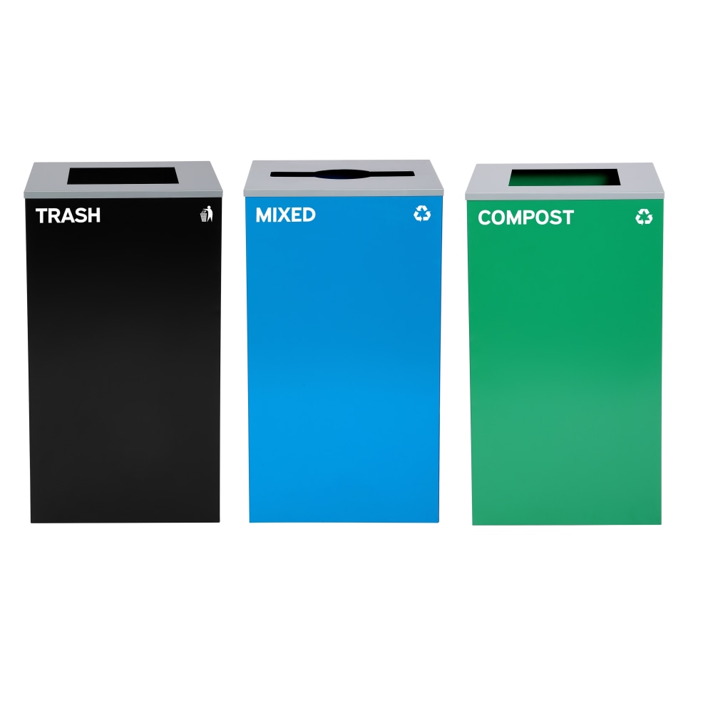 Alpine Industries Stainless-Steel Open Top Mixed, Compost And Trash Can Set, 30inH x 16-15/16inW x 16-15/16inD, Black/Blue/Green - ALP4450BLKKIT19 MPN:ALP4450-BLK-KIT19
