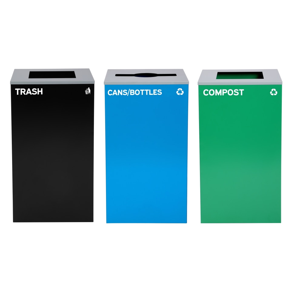 Alpine Industries Stainless-Steel Open Top Cans/Bottles, Compost And Trash Can Set, 30inH x 16-15/16inW x 16-15/16inD, Black/Blue/Green - ALP4450BLKKIT20 MPN:ALP4450-BLK-KIT20