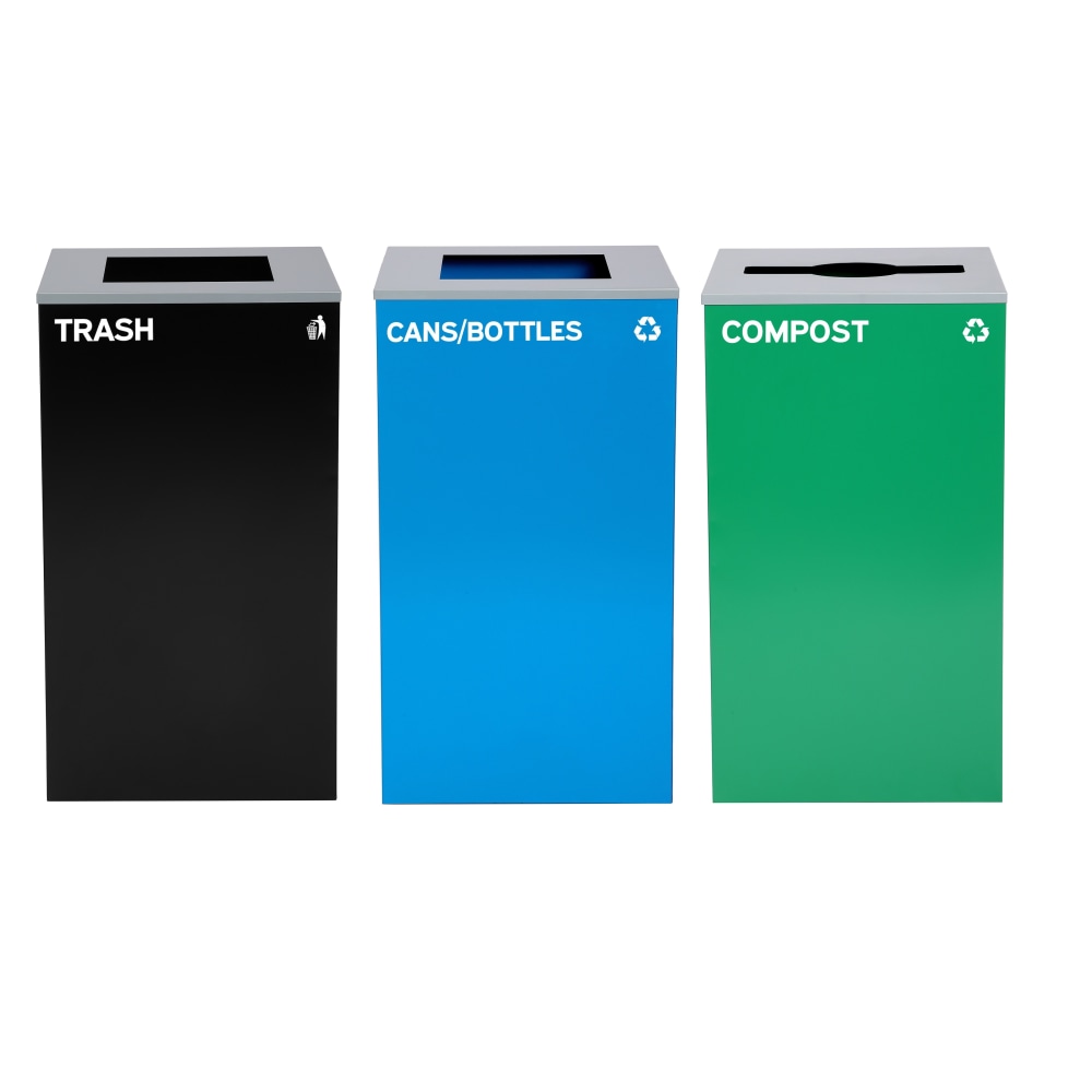 Alpine Industries Stainless-Steel Open Top Compost, Cans/Bottles And Trash Can Set, 30inH x 16-15/16inW x 16-15/16inD, Black/Blue/Green - ALP4450BLKKIT25 MPN:ALP4450-BLK-KIT25