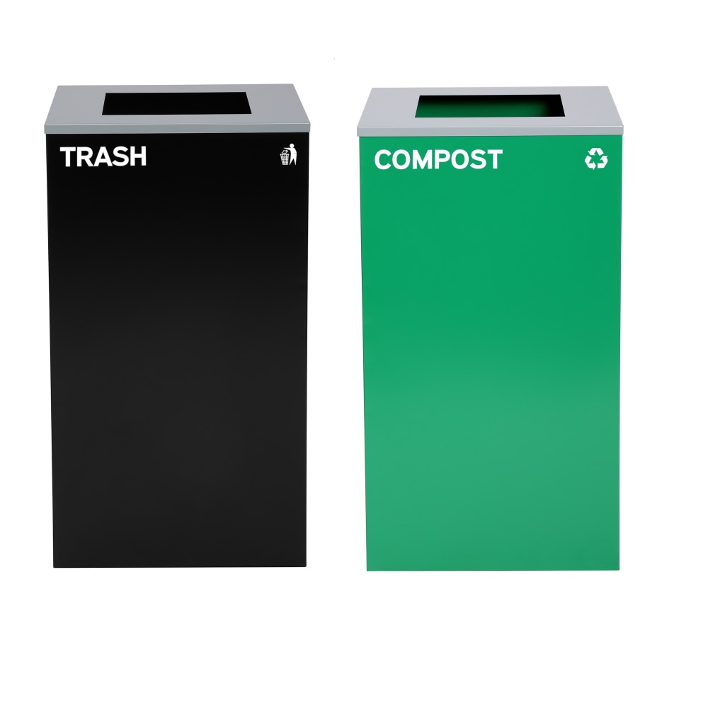 Alpine Industries Stainless-Steel Open Top Compost And Trash Can Set, 29 Gallons, 30inH x 16-15/16inW x 16-15/16inD, Black/Green - ALP4450BLKKIT9 MPN:ALP4450-BLK-KIT9