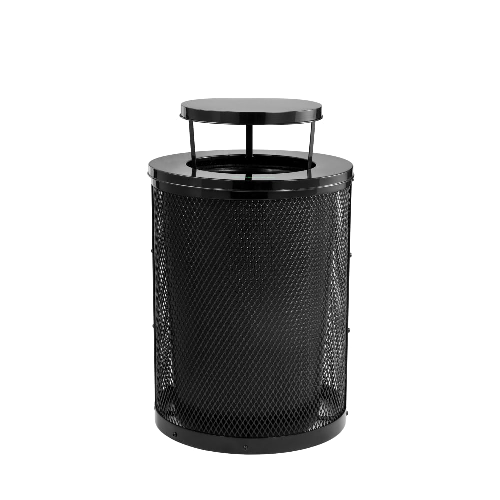 Alpine Black Round Diamond Steel 36 Gallon Trash Can with Rain Bonnet with Liner MPN:ALP4460-01-B