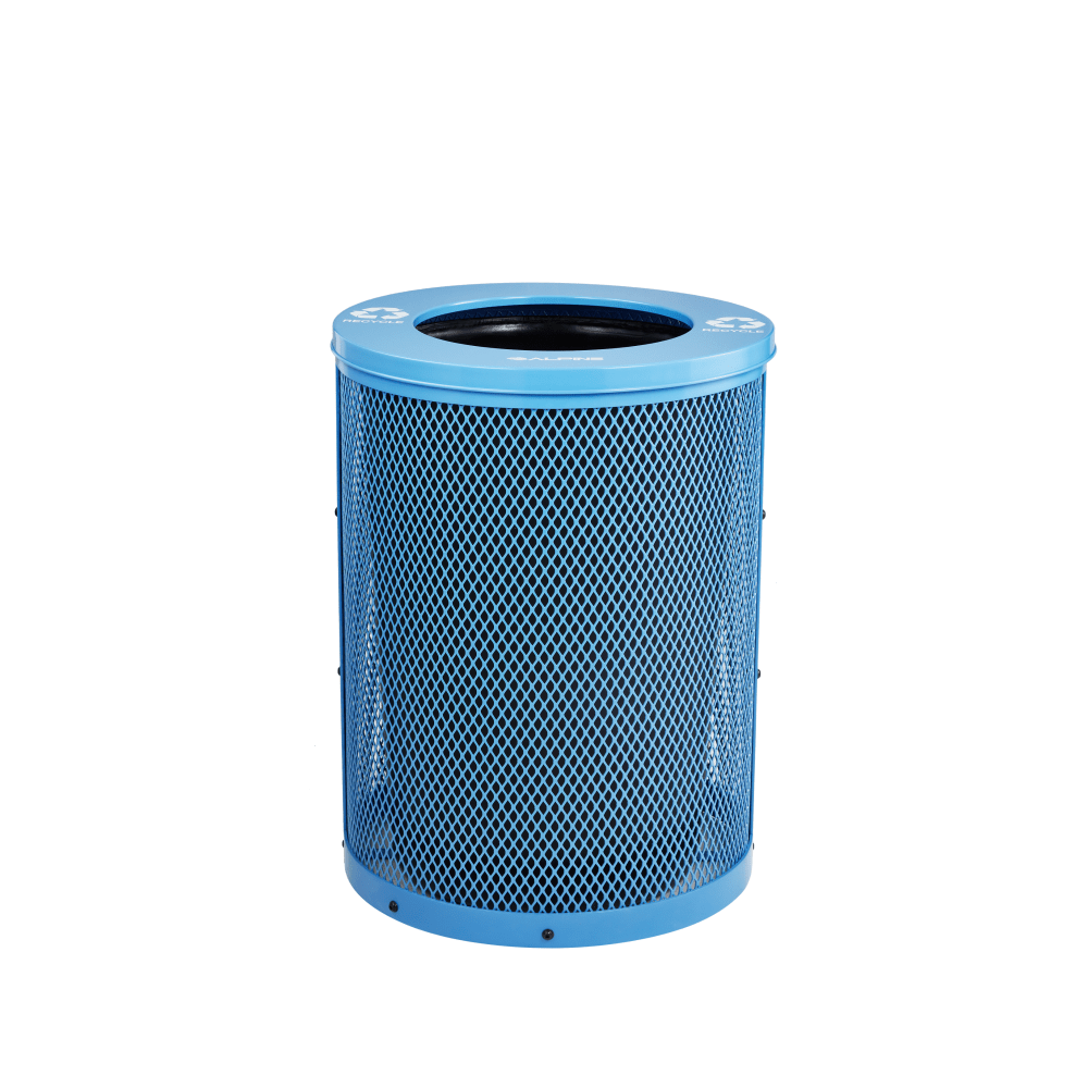 Alpine Blue Round Diamond Steel 36 Gallon Trash Can with Flat Lid with Liner MPN:ALP4460-01-C
