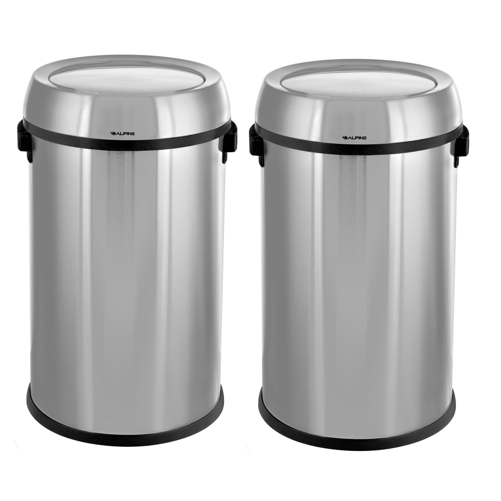 Alpine Industries Stainless Steel Commercial Trash Cans With Swing Lids, 17 Gallons, Silver, Pack Of 2 Cans MPN:ALP470-65L-1-2PK