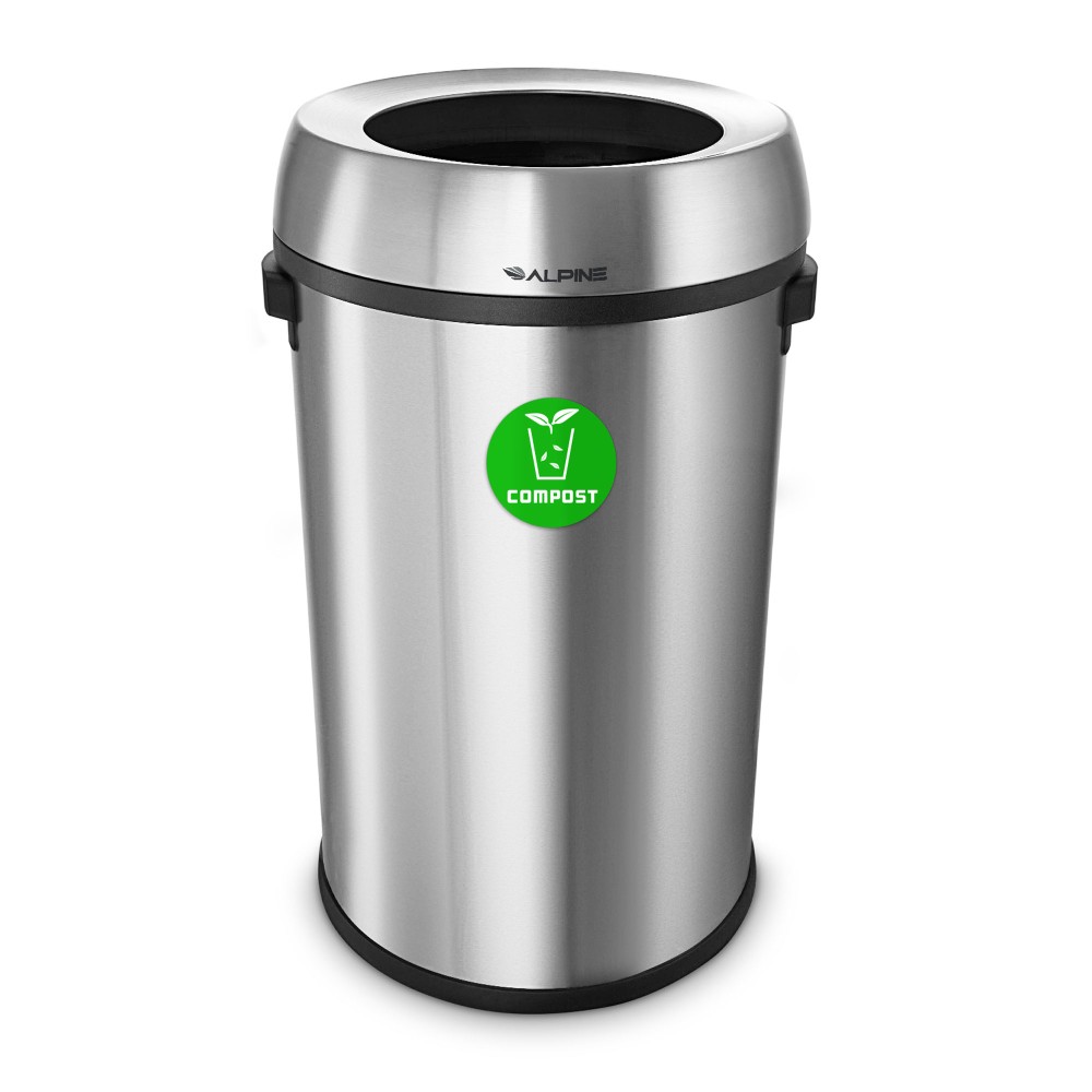Alpine Industries Stainless Steel Open Top Compost Station, 17 Gallons, Silver MPN:ALP470-65L-CO