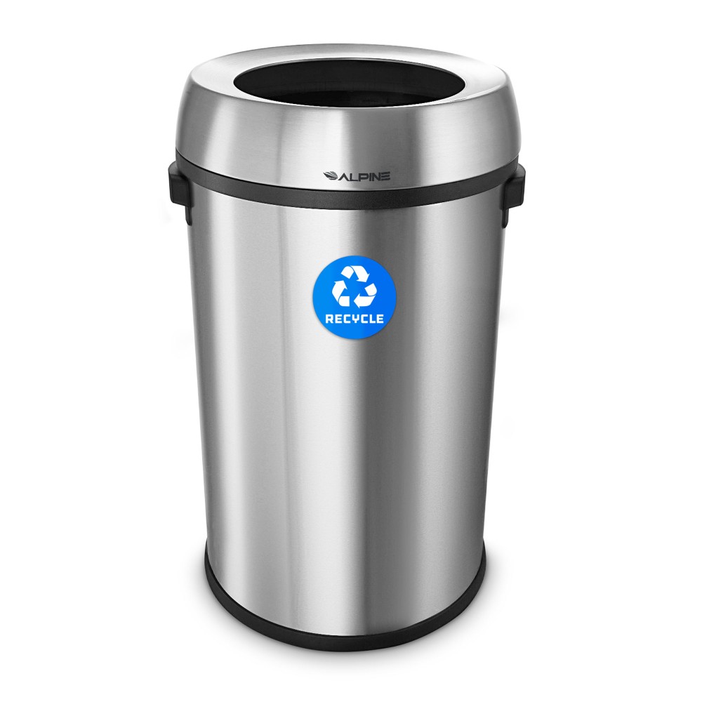 Alpine Industries Stainless Steel Open Top Recycling Bin Receptacle, 17 Gallons, Silver MPN:ALP470-65L-R
