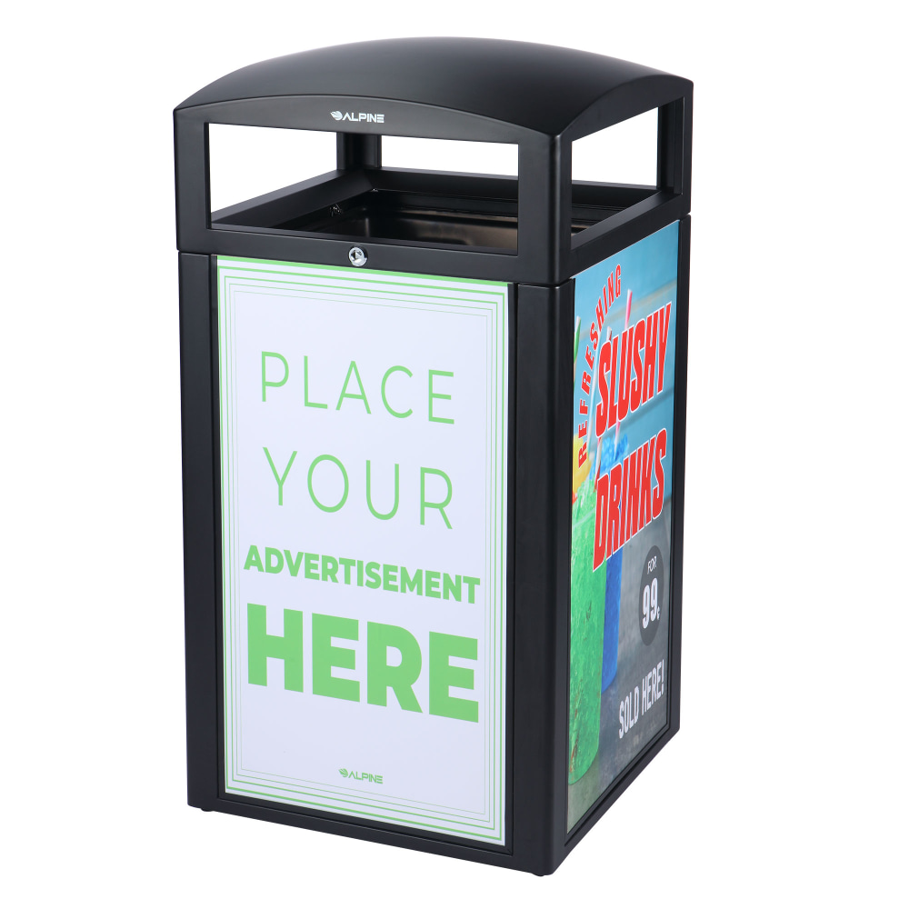 Alpine Industries Stone All-Weather Outdoor Commercial Trash Can With Advertisement Panels, 40 Gallon, Black MPN:ALP471-40-GRYS-SGN