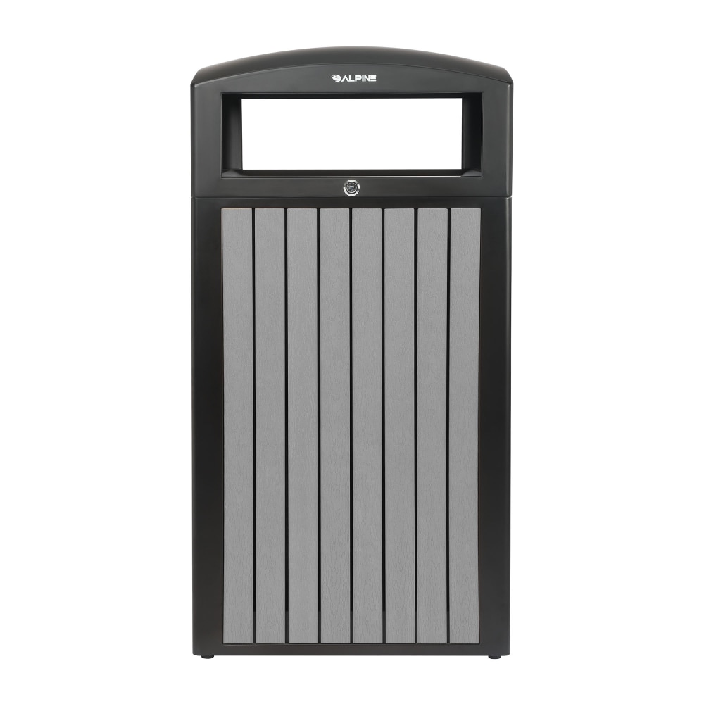 Alpine Slatted Plastic Panel Outdoor Trash Can, 40 Gallon, 40-15/16inH x 21-5/16inW x 21-5/16inD, Gray MPN:ALP471-40-WD-GRY