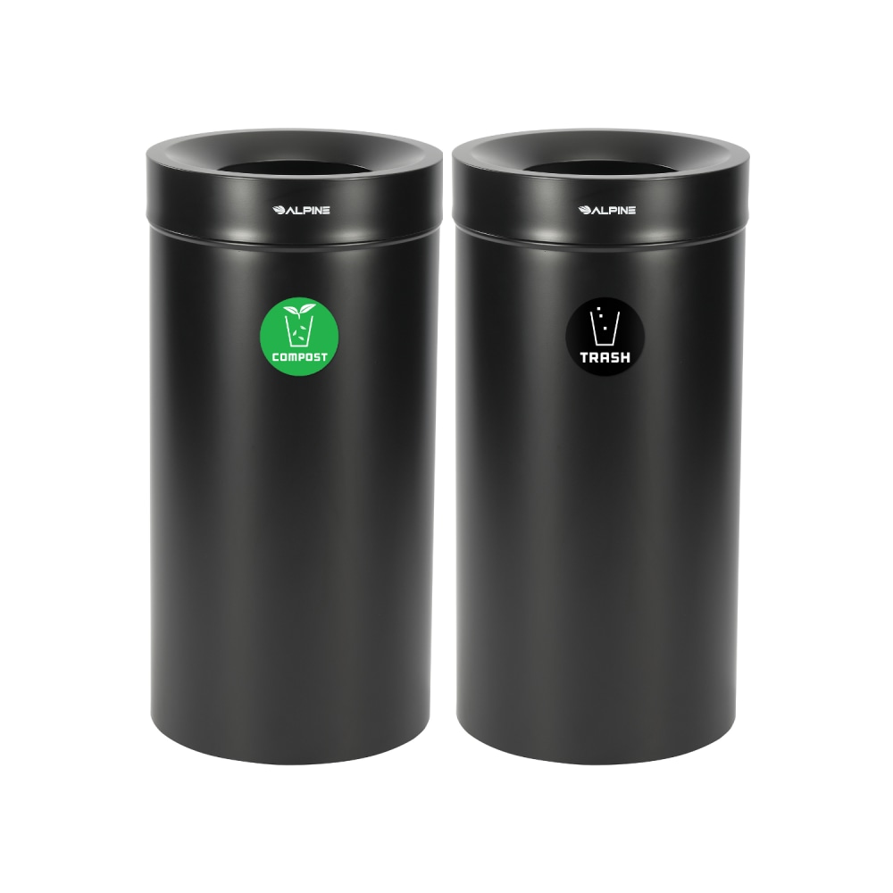 Alpine Industries Stainless Steel Compost Bin And Trash Cans, 27 Gallon, Black, Set Of 2 Cans MPN:ALP475-27-BLK-CO-T
