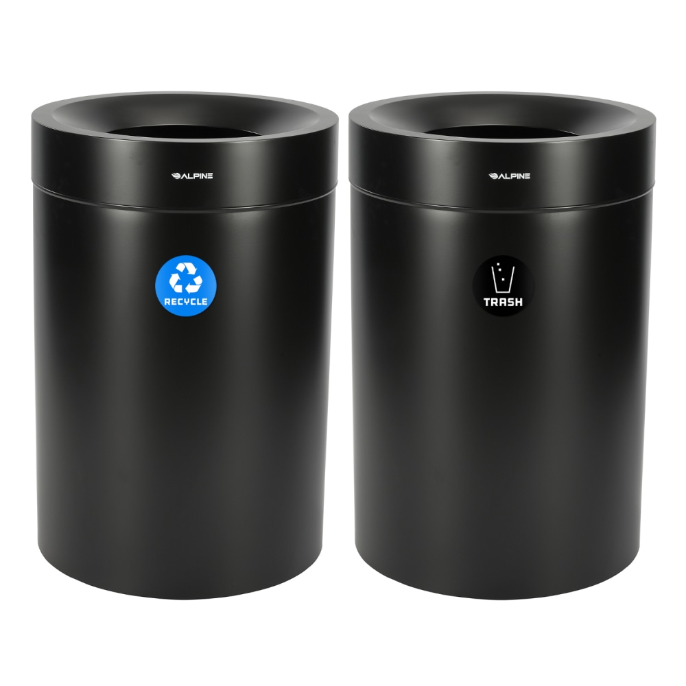 Alpine Industries Stainless Steel Recycling And Trash Cans, 50 Gallon, Black, Set Of 2 Cans MPN:ALP475-50-BLK-R-T