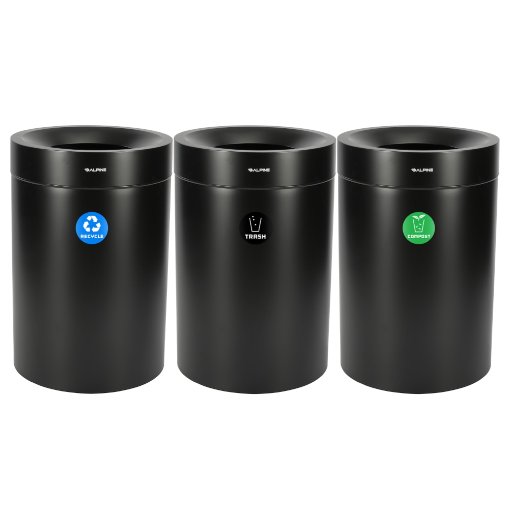 Alpine Industries Stainless Steel Recycling, Compost And Trash Cans, 50 Gallon, Black, Set Of 3 Cans MPN:ALP475-50-BLK-R-T-CO