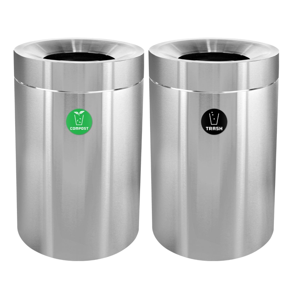 Alpine Industries Stainless Steel Compost And Trash Cans, 50 Gallon, Silver, Set Of 2 Cans MPN:ALP475-50-CO-T