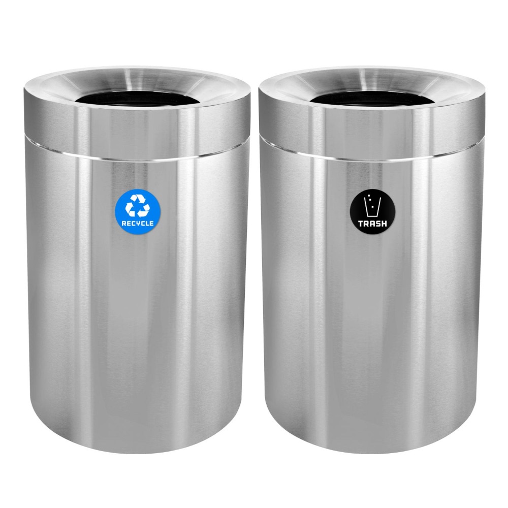 Alpine Industries Stainless Steel Recycling And Trash Cans, 50 Gallon, Silver, Set Of 2 Cans MPN:ALP475-50-R-T