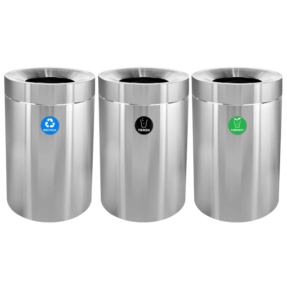 Alpine Industries Stainless Steel Recycling, Compost And Trash Cans, 50 Gallon, Silver, Set Of 3 Cans MPN:ALP475-50-R-T-CO